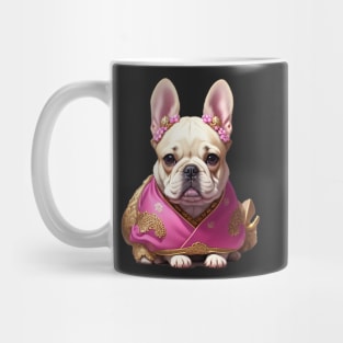 Charming Frenchie Puppy in Pink Floral Hanbok Mug